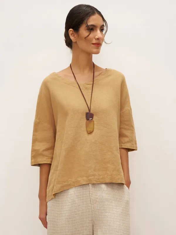 100% Linen V-Neck 3/4 Length Sleeve Top DORA sold by Lintico