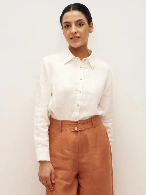 100% Linen Button-Front Shirt with Extended Hem JOVAN sold by Lintico