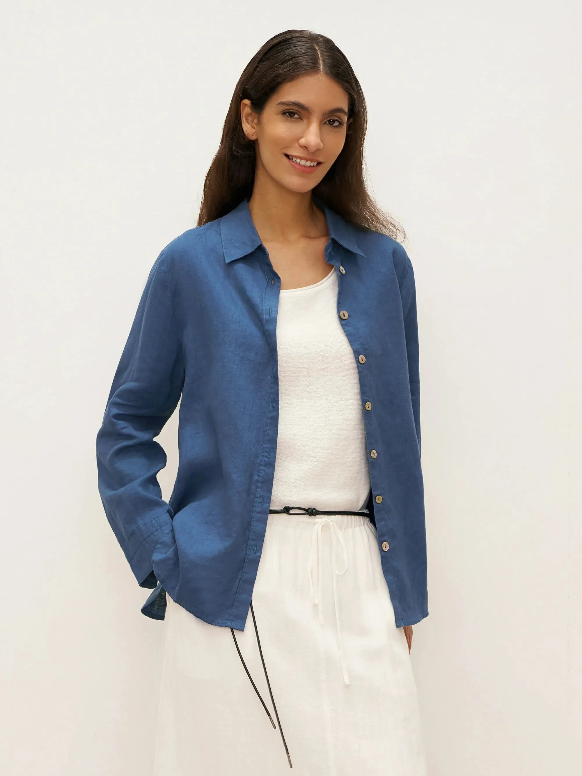 100% Linen Button-Front Shirt with Extended Hem JOVAN sold by Lintico product image thumbnail 5