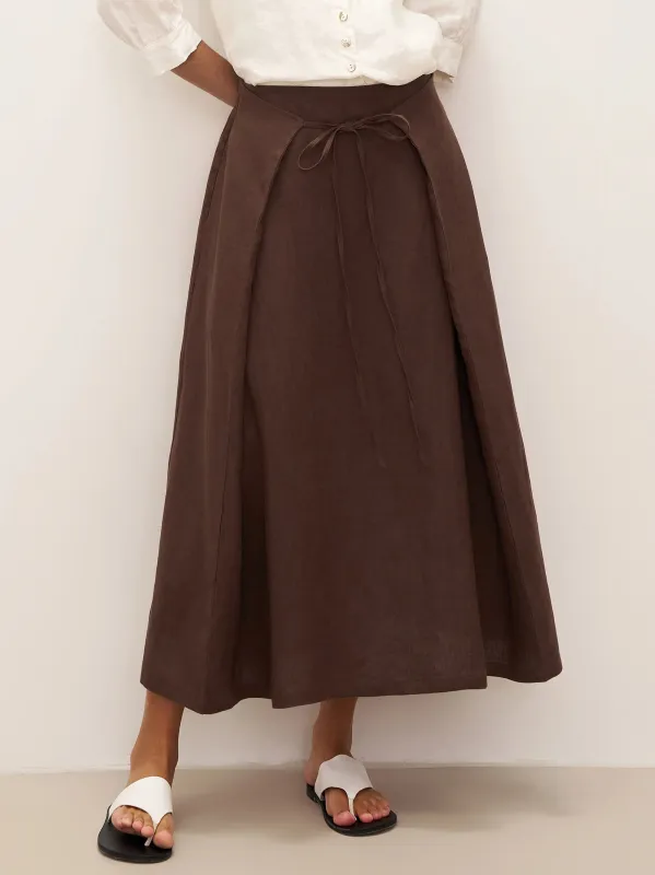 100% Linen Tie-Waist Wrapped A-Line Skirt EMILIE—Two-Way Wear sold by Lintico