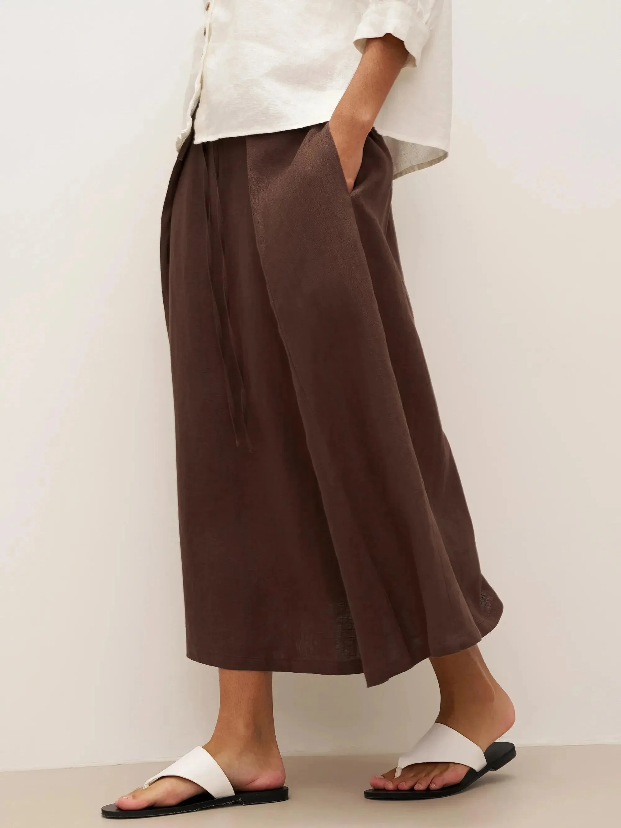 100% Linen Tie-Waist Wrapped A-Line Skirt EMILIE—Two-Way Wear sold by Lintico product image thumbnail 4