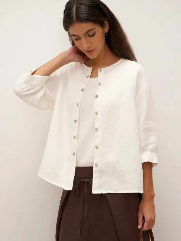 100% Linen Button-Front Drop Shoulder Shirt EASTER sold by Lintico