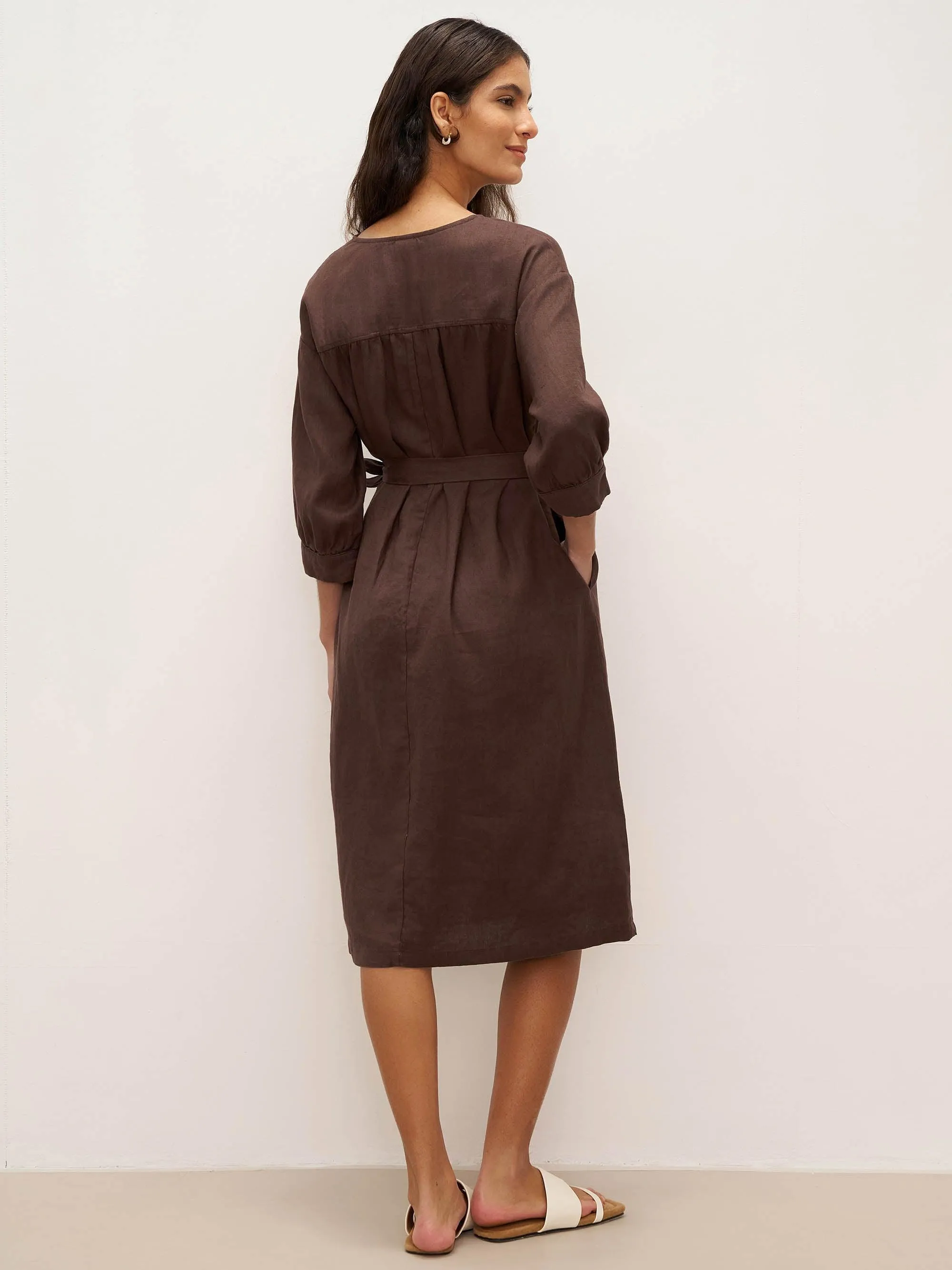 100% Linen Button Detail Midi Dress with Detachable Belt EIRA sold by Lintico product image thumbnail 4