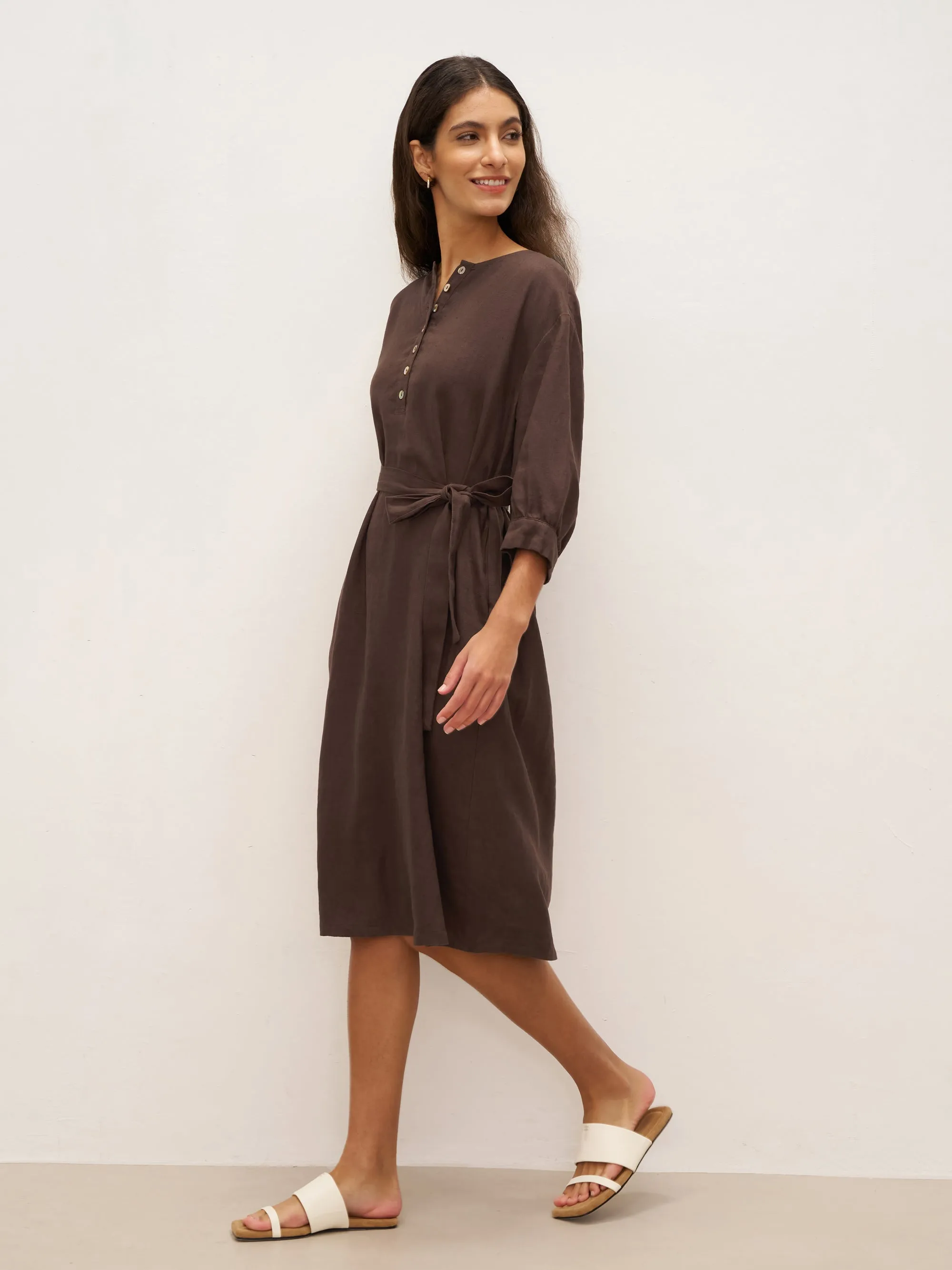 100% Linen Button Detail Midi Dress with Detachable Belt EIRA sold by Lintico product image thumbnail 3