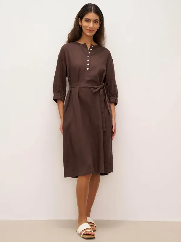 100% Linen Button Detail Midi Dress with Detachable Belt EIRA sold by Lintico
