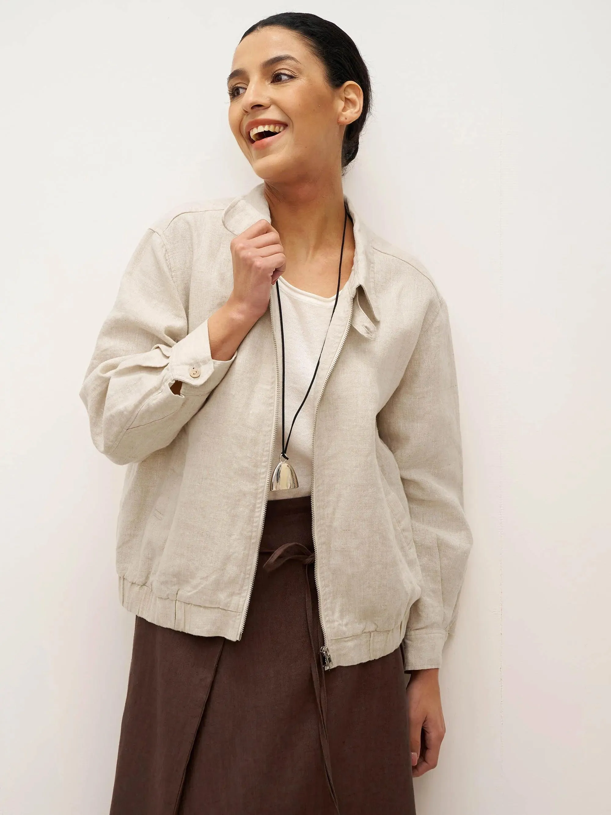 100% Linen Zipper Aviator Jacket ELIZA sold by Lintico product image thumbnail 3