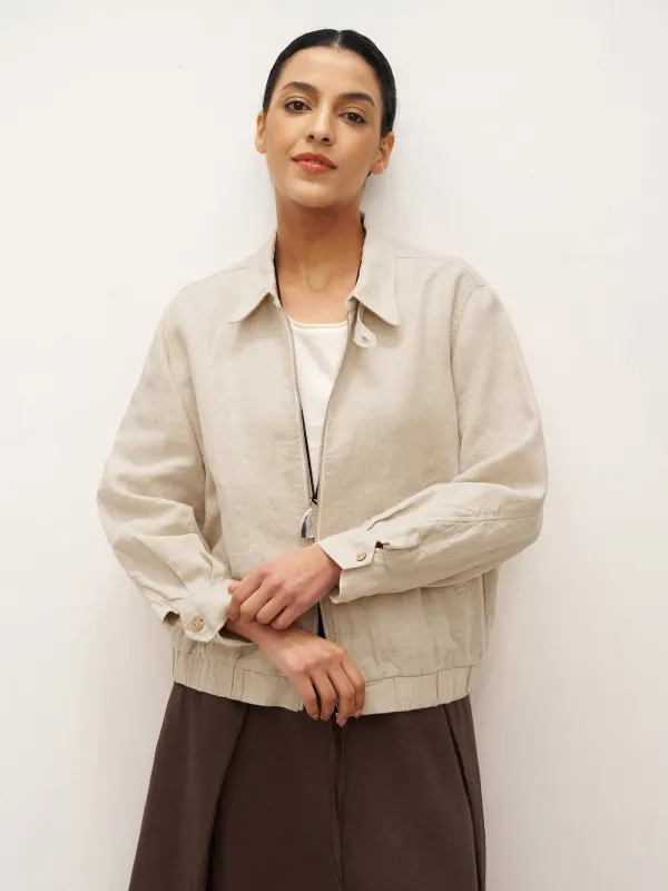 100% Linen Zipper Aviator Jacket ELIZA sold by Lintico