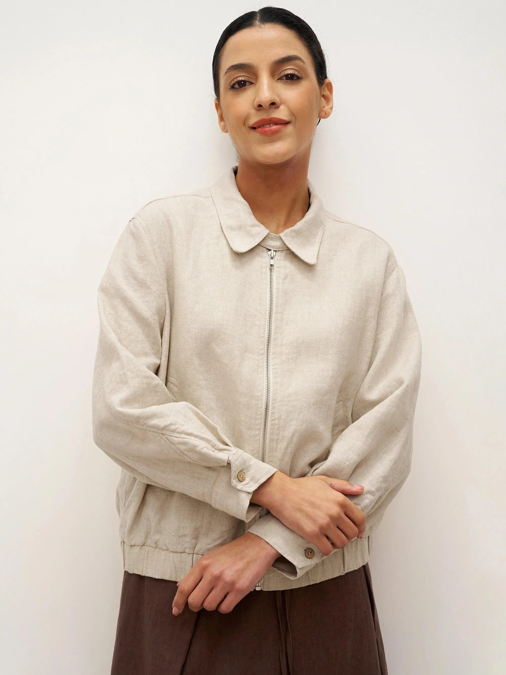 100% Linen Zipper Aviator Jacket ELIZA sold by Lintico product image thumbnail 2