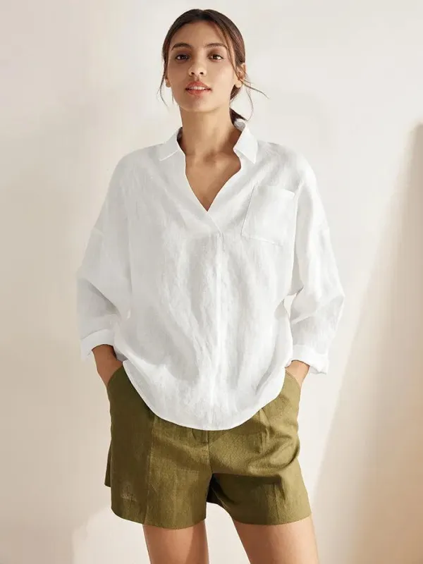 Linen Oversized Fit Pocket Shirt ELOWEN sold by Lintico