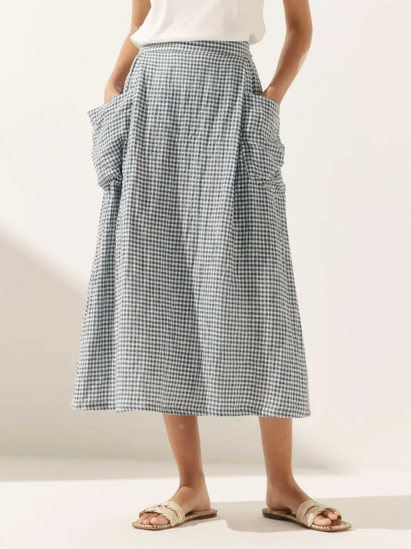 Linen Checked Elastic Waist Skirt ONYX sold by Lintico