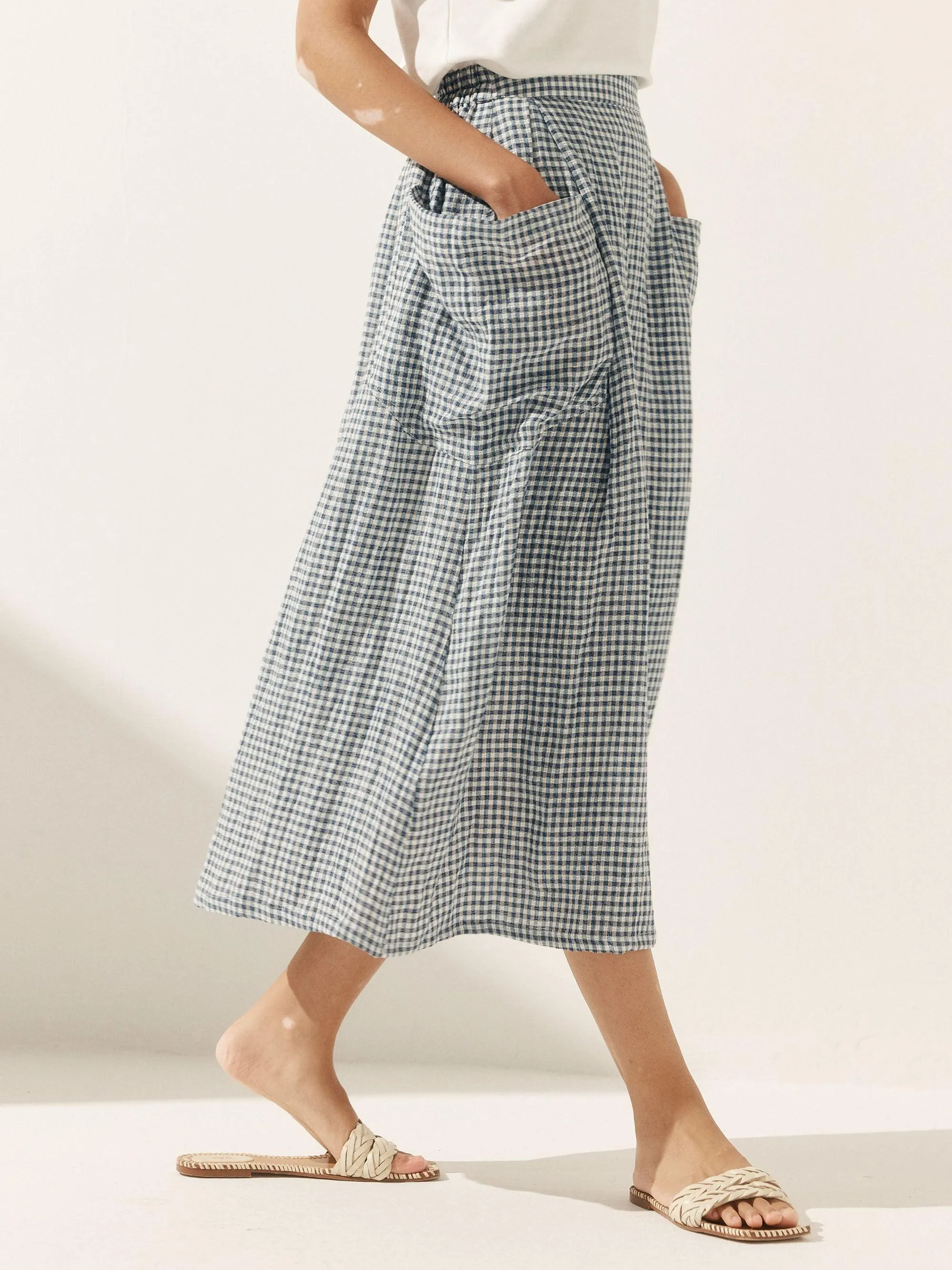 Linen Checked Elastic Waist Skirt ONYX sold by Lintico product image thumbnail 2