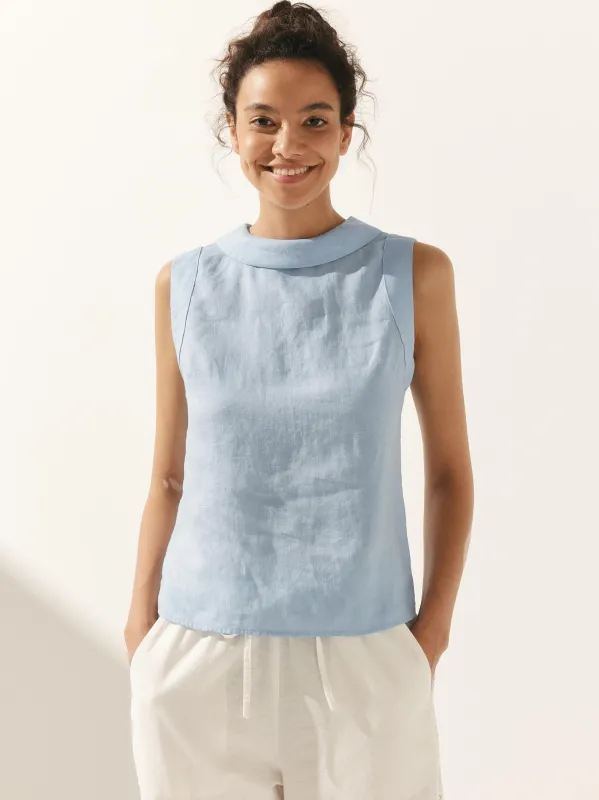100% Linen Draped Collar Tank Top JACQUELINE sold by Lintico