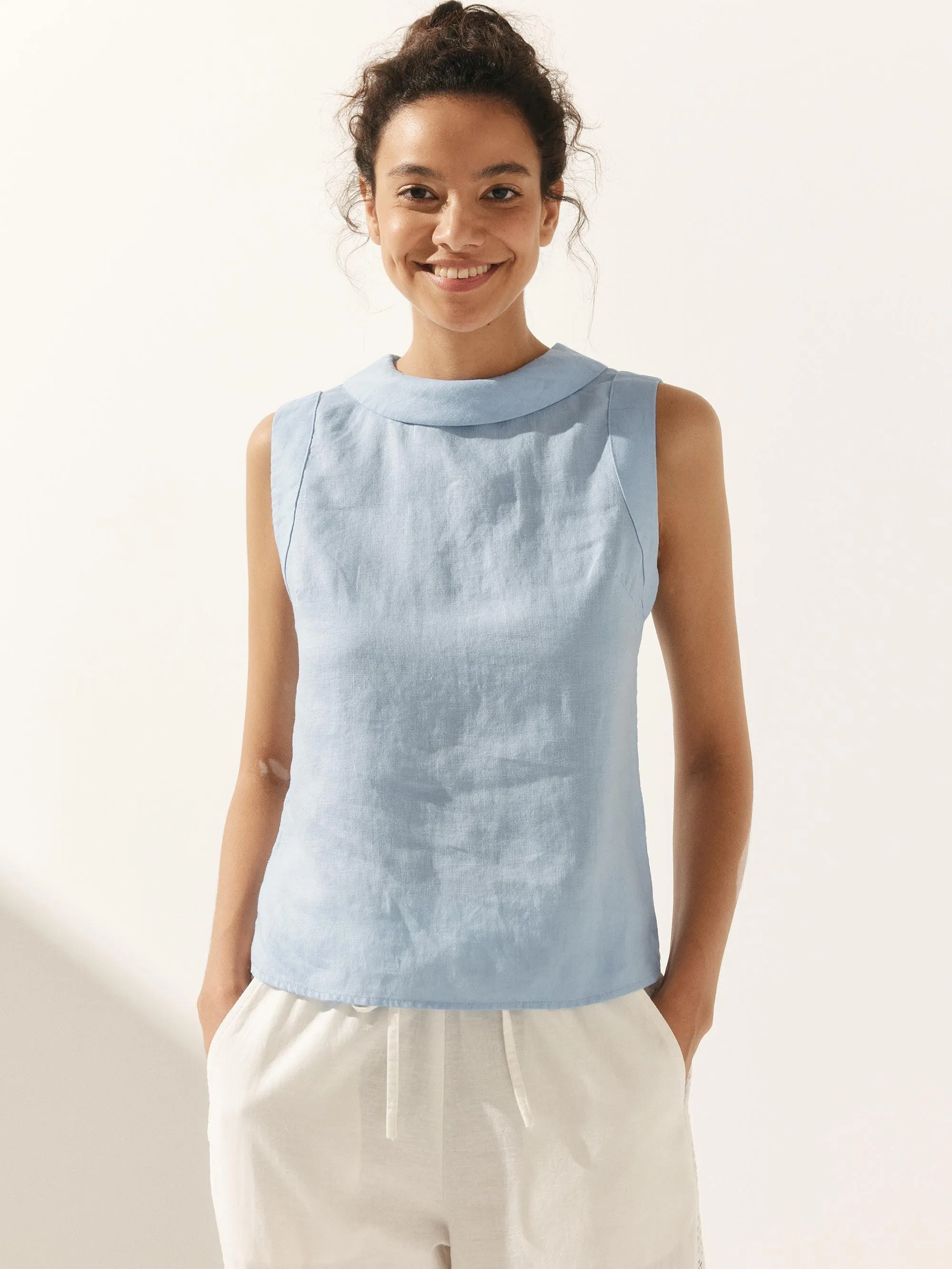100% Linen Draped Collar Tank Top JACQUELINE sold by Lintico