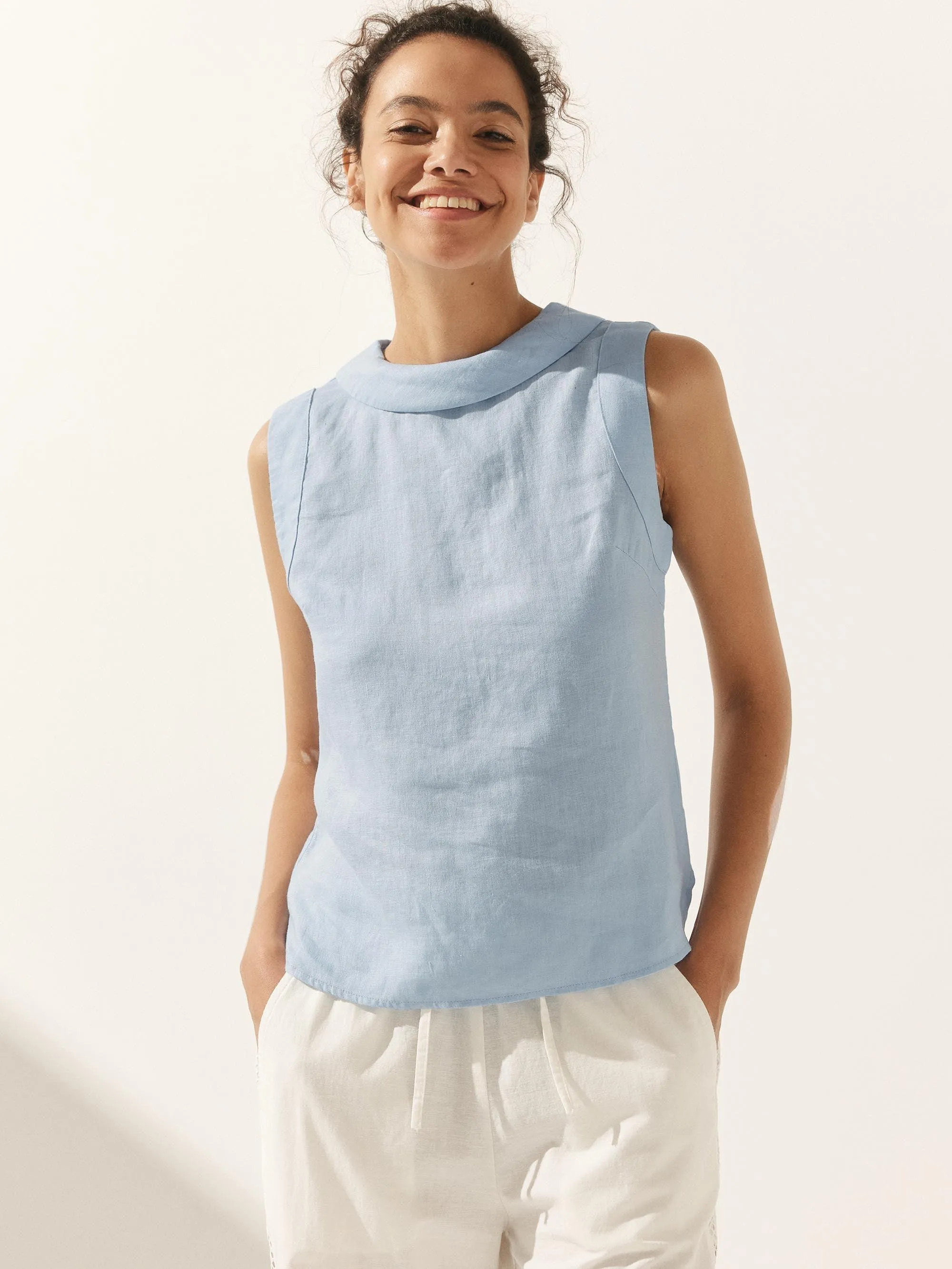 100% Linen Draped Collar Tank Top JACQUELINE sold by Lintico product image thumbnail 2