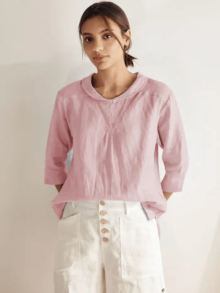 100% Linen Shawl V-Neck Half Sleeve Top JADE sold by Lintico product image thumbnail 3