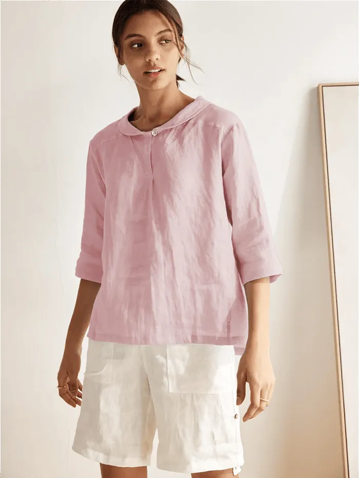 100% Linen Shawl V-Neck Half Sleeve Top JADE sold by Lintico product image thumbnail 2