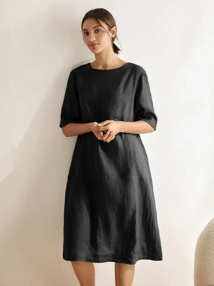 100% Linen Mid-Sleeve Maxi Dress GEORGINA sold by Lintico product image thumbnail 2