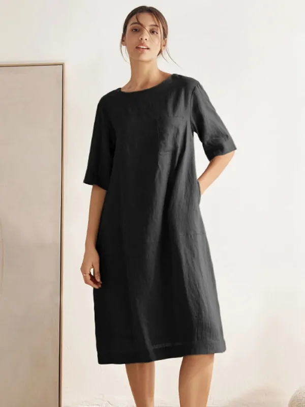 100% Linen Mid-Sleeve Maxi Dress GEORGINA sold by Lintico