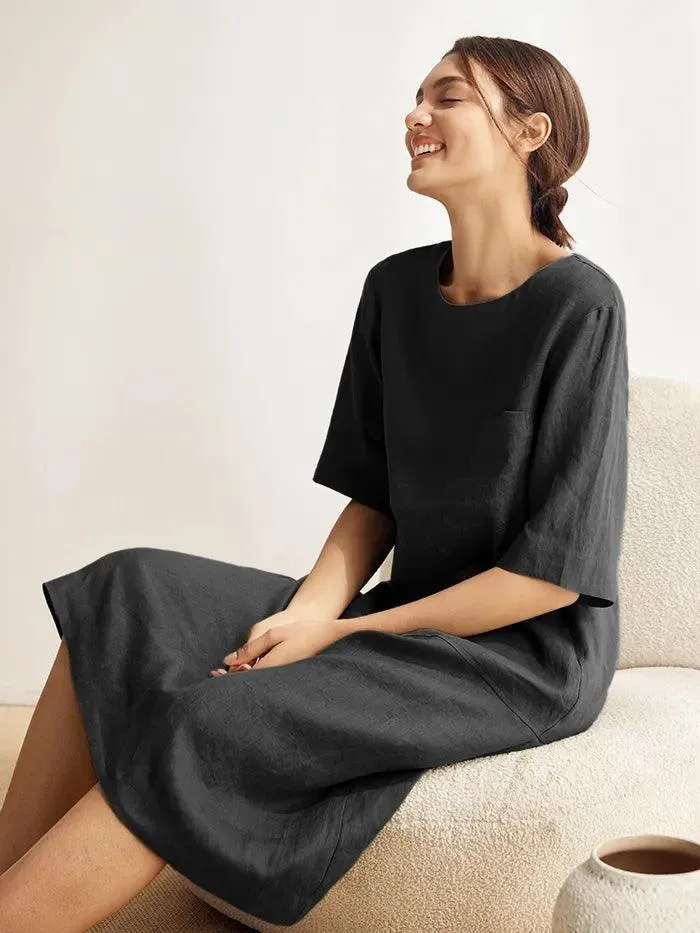 100% Linen Mid-Sleeve Maxi Dress GEORGINA sold by Lintico product image thumbnail 3