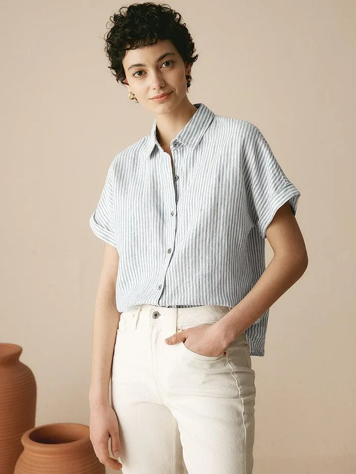 100% Linen Striped Classic Button-Front Shirt HUNTER sold by Lintico product image thumbnail 4