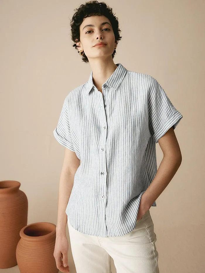 100% Linen Striped Classic Button-Front Shirt HUNTER sold by Lintico product image thumbnail 2