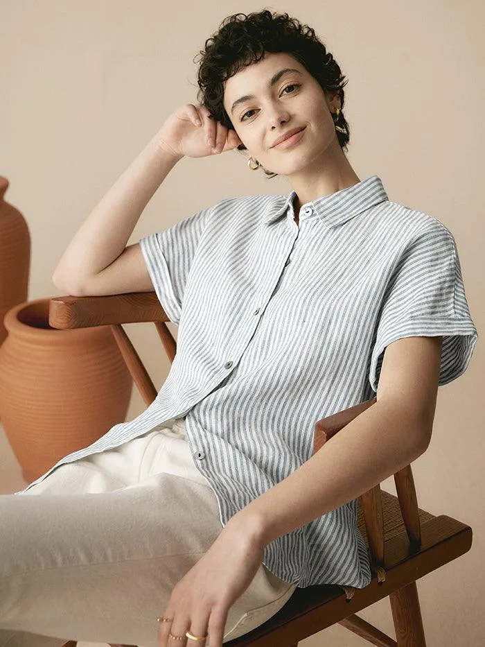 100% Linen Striped Classic Button-Front Shirt HUNTER sold by Lintico product image thumbnail 5