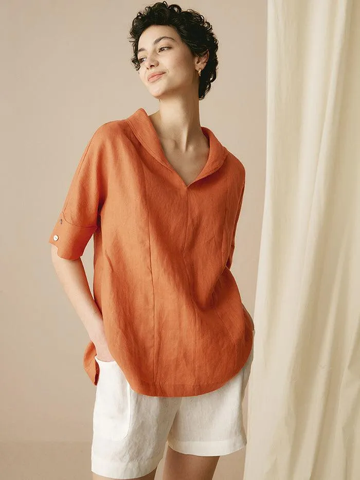 100% Linen V-Neck Short Sleeve Shirt SIERRA sold by Lintico product image thumbnail 3