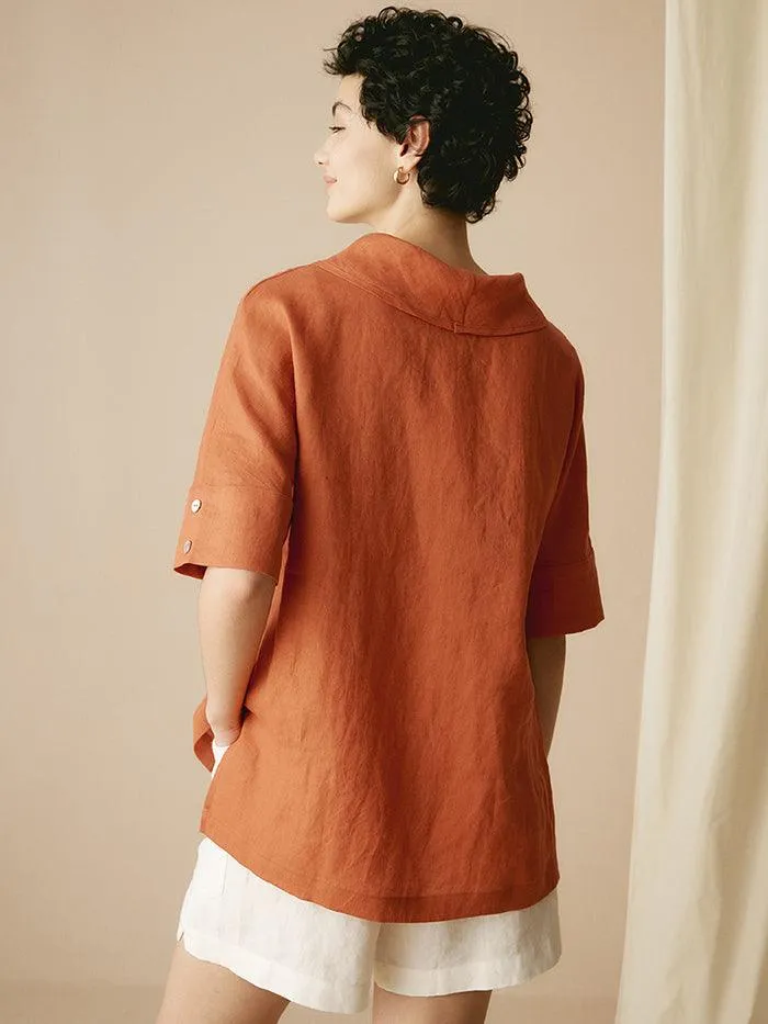 100% Linen V-Neck Short Sleeve Shirt SIERRA sold by Lintico product image thumbnail 4