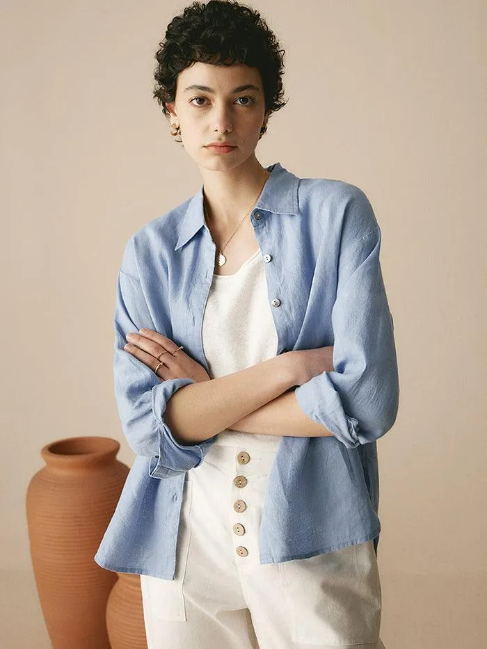 100% Linen Classic Leisure Shirt AZURE sold by Lintico product image thumbnail 5