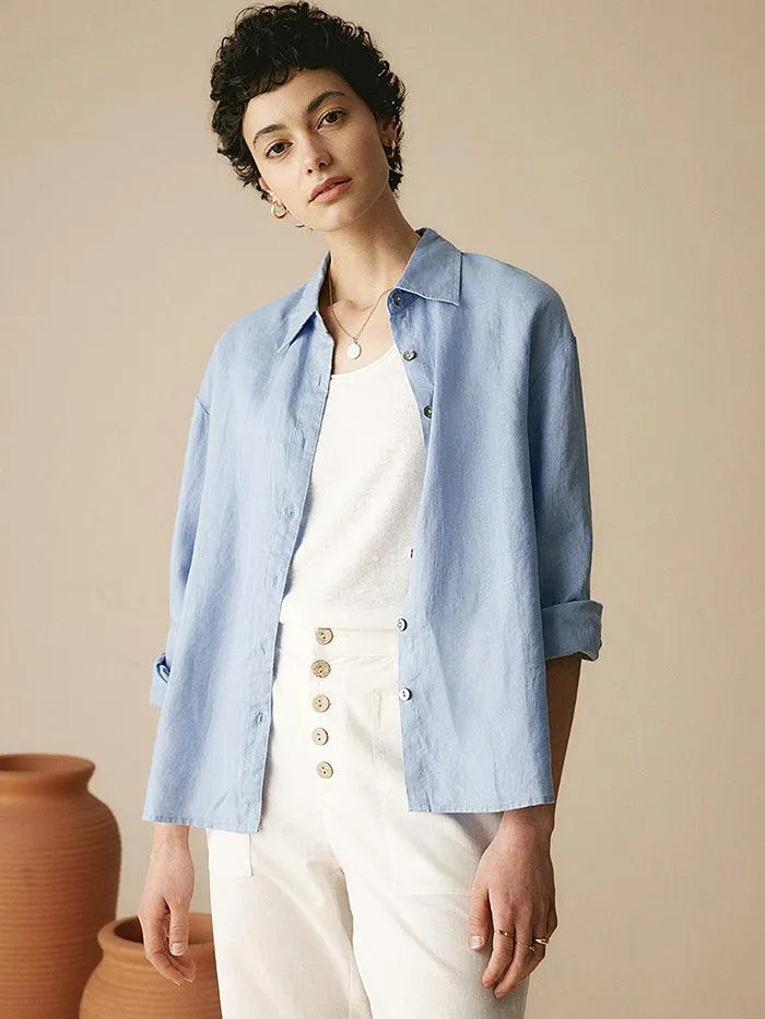 100% Linen Classic Leisure Shirt AZURE sold by Lintico product image thumbnail 4