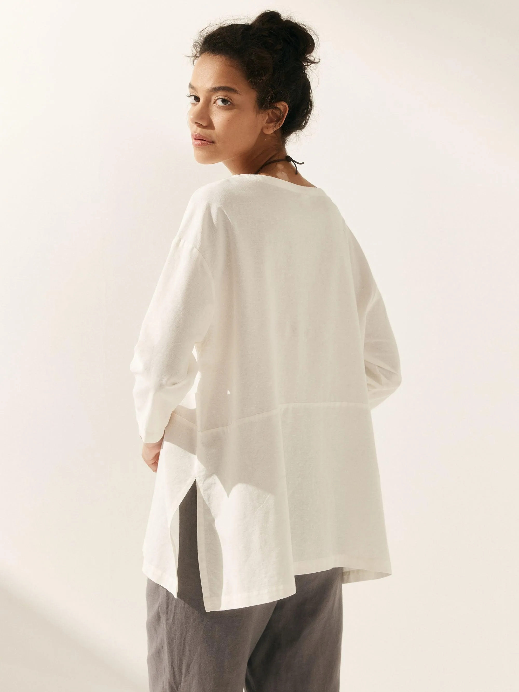 Linen White Boat Neck Oversized Top AVA sold by Lintico product image thumbnail 4