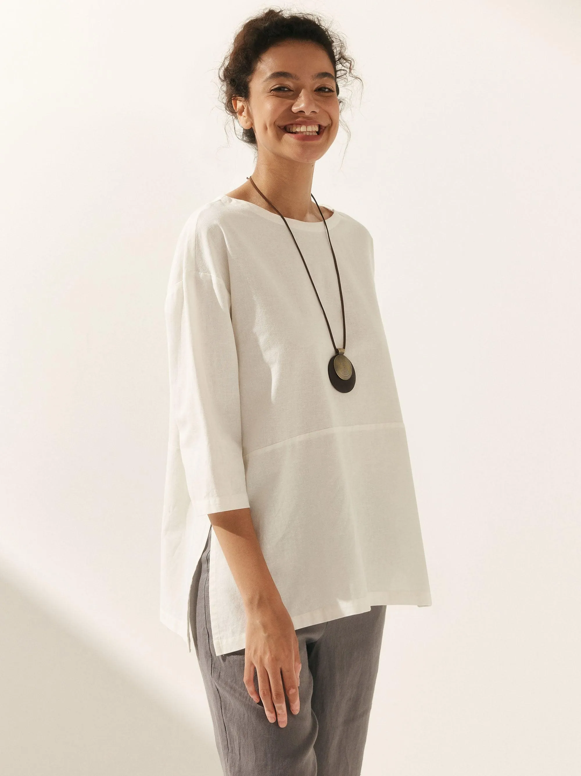 Linen White Boat Neck Oversized Top AVA sold by Lintico product image thumbnail 3