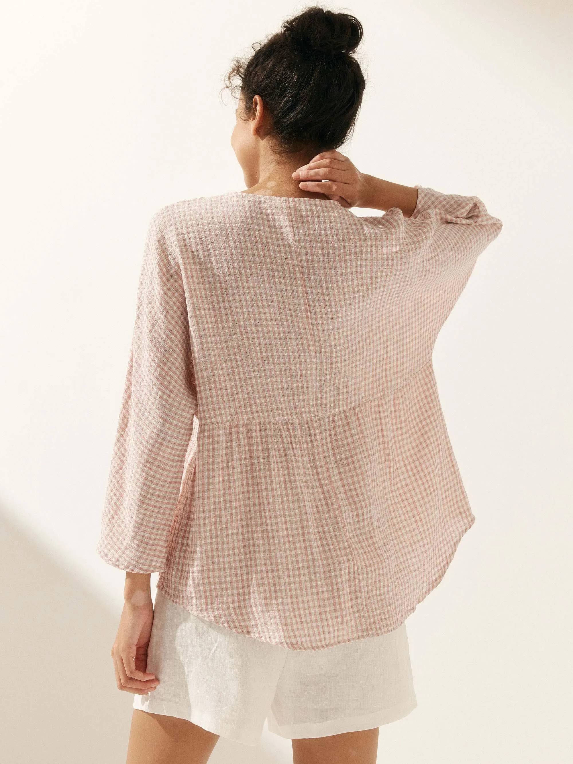 Linen Checked Long-Sleeved Top CAROLINE sold by Lintico product image thumbnail 2