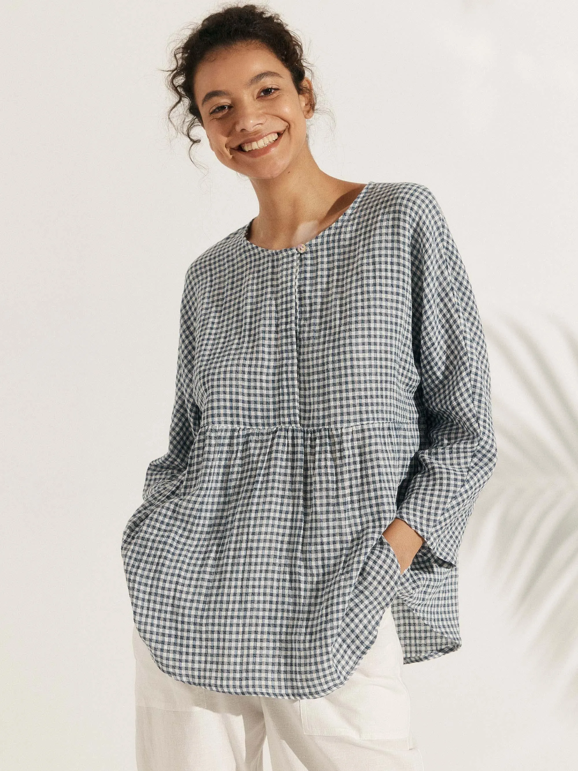 Linen Checked Long-Sleeved Top CAROLINE sold by Lintico product image thumbnail 5