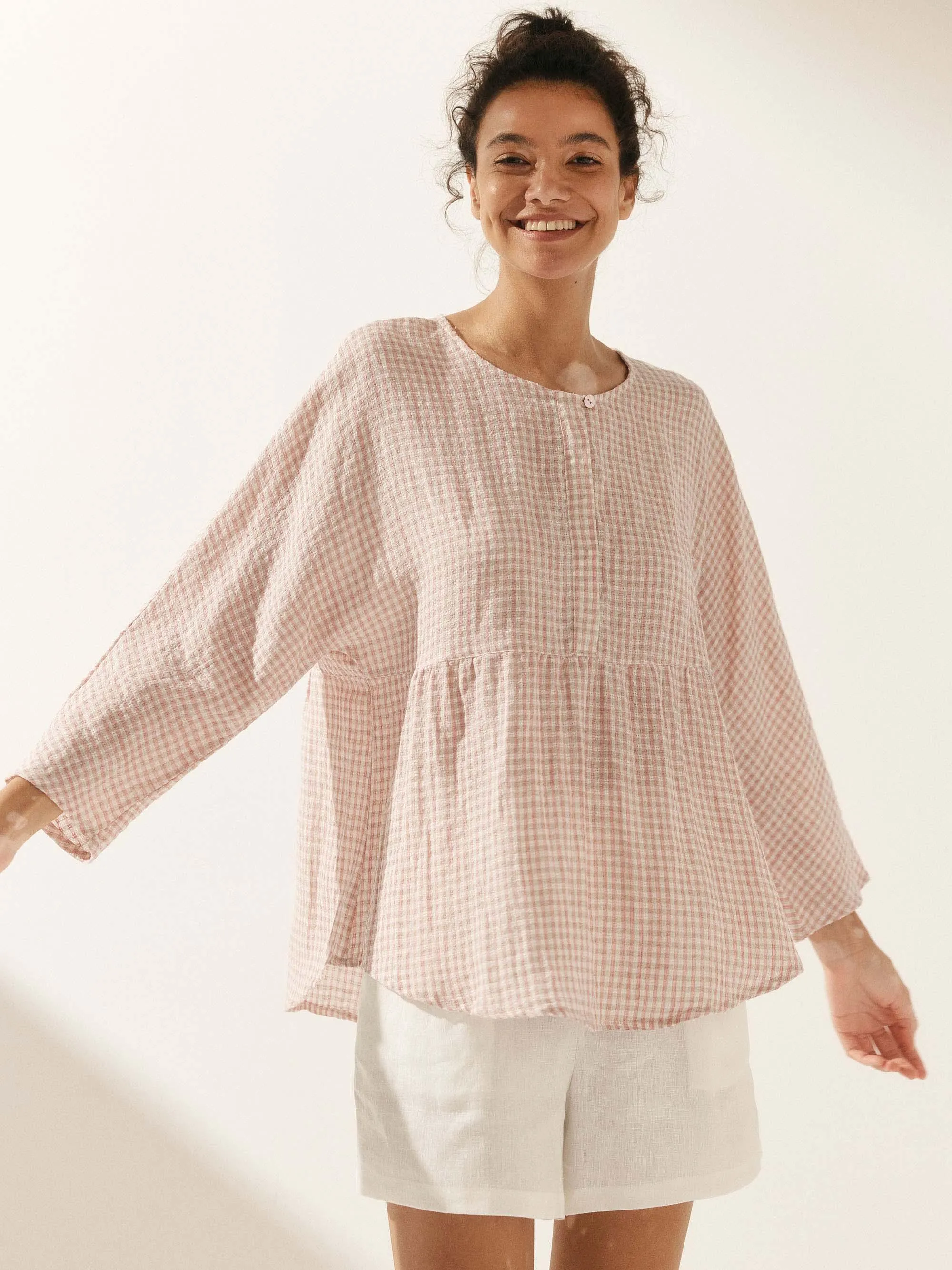 Linen Checked Long-Sleeved Top CAROLINE sold by Lintico product image thumbnail 4