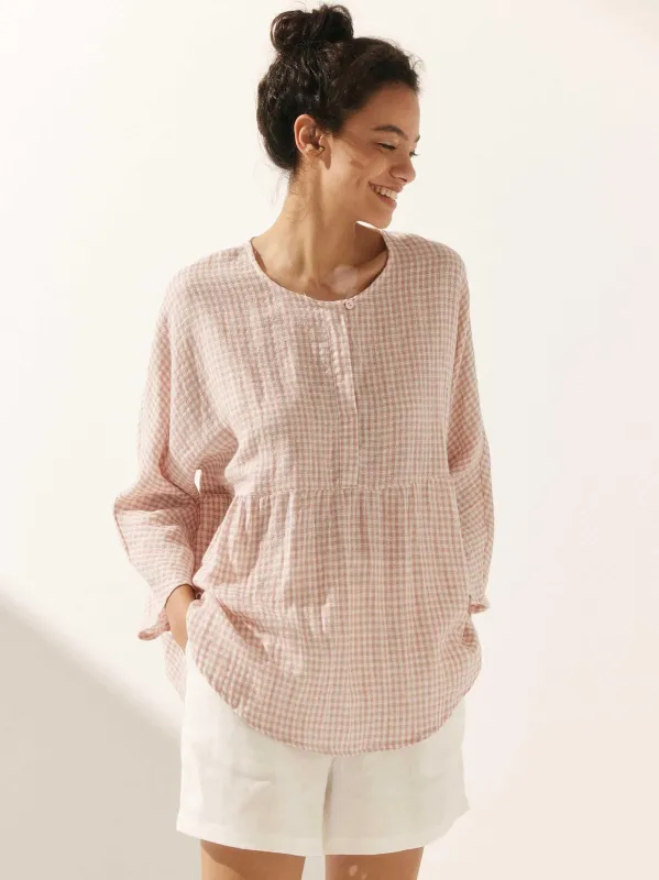 Linen Checked Long-Sleeved Top CAROLINE sold by Lintico