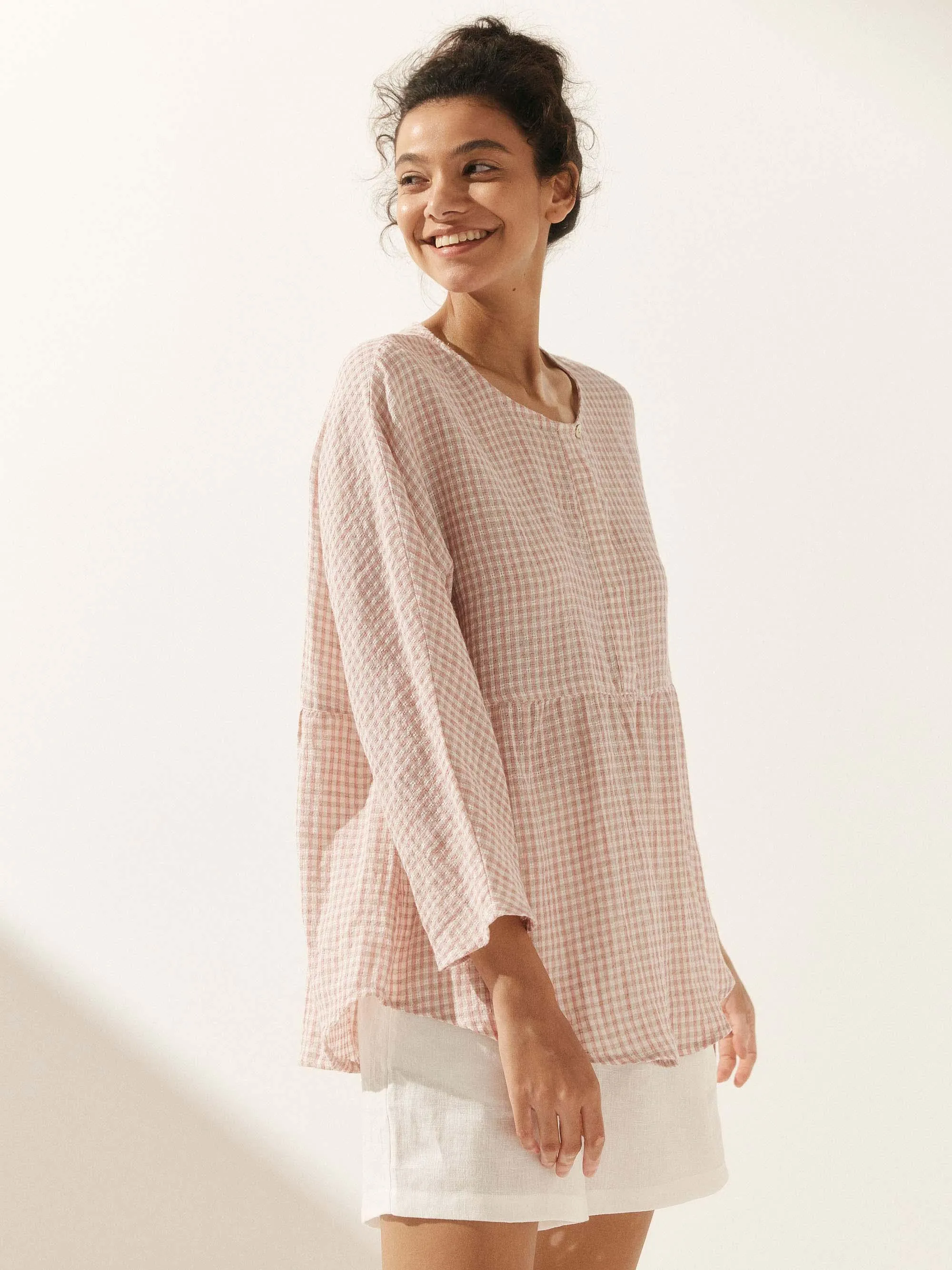 Linen Checked Long-Sleeved Top CAROLINE sold by Lintico product image thumbnail 3