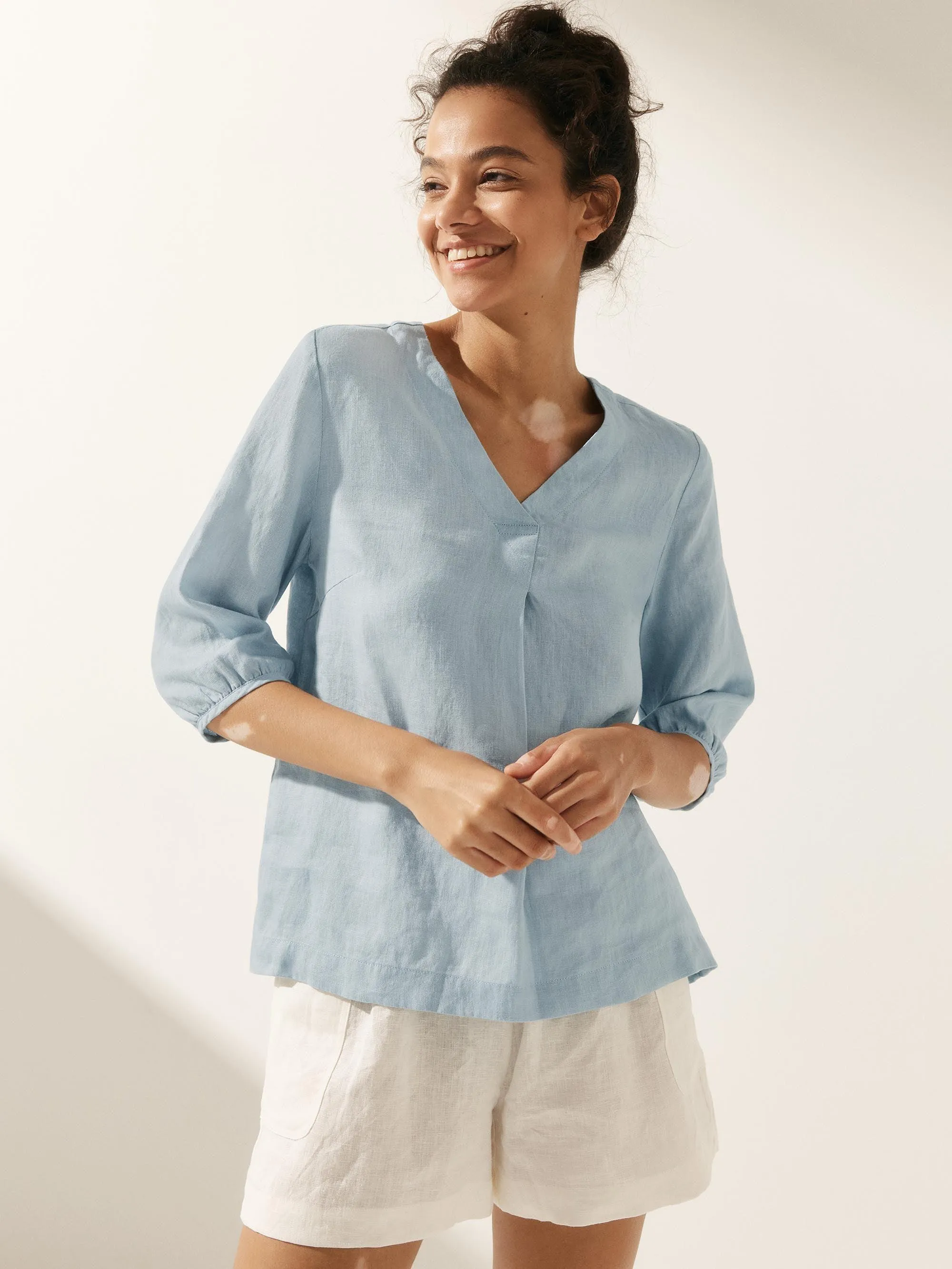 100% Linen Puff Sleeves Top LEAH sold by Lintico product image thumbnail 2