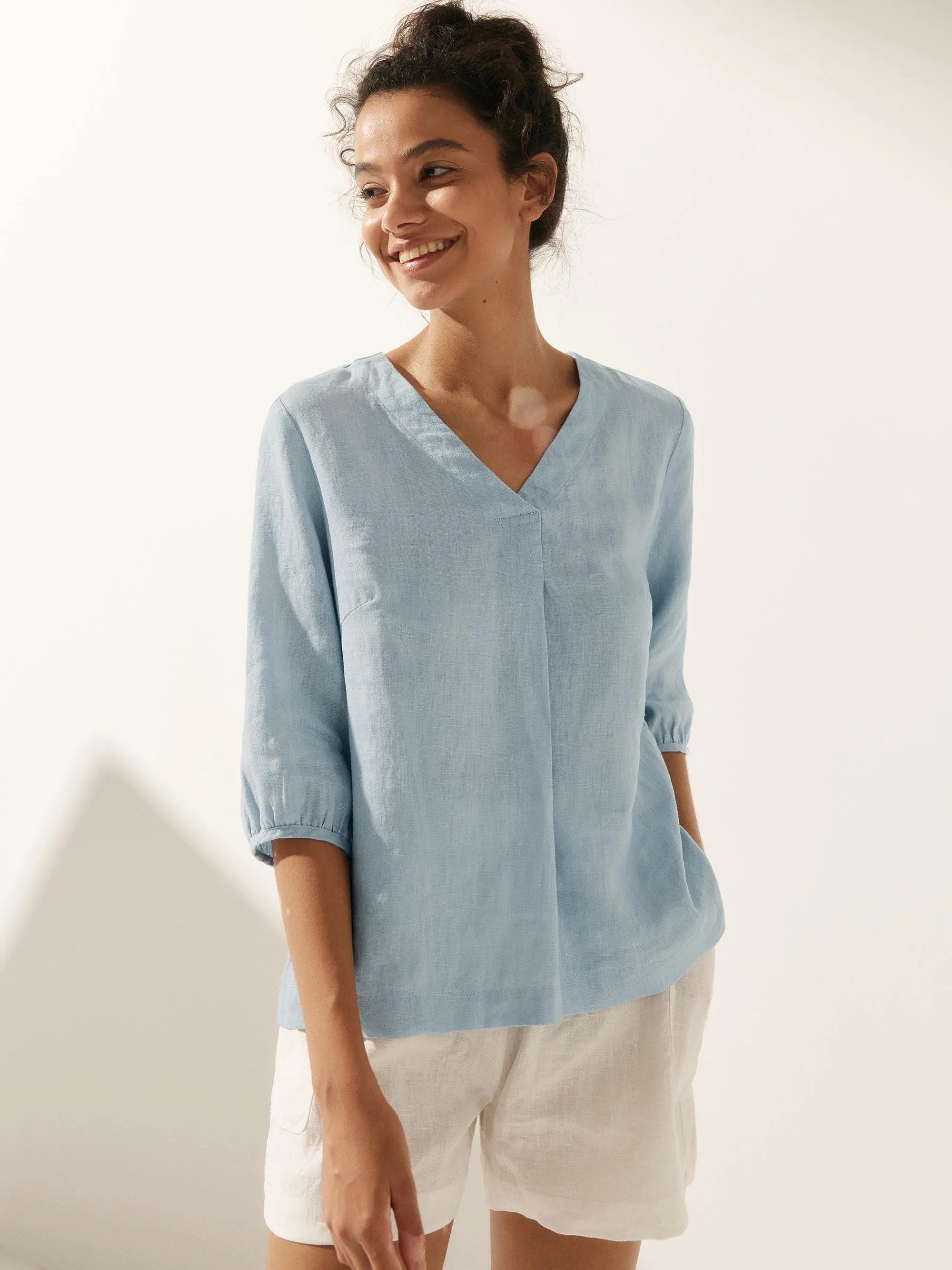 100% Linen Puff Sleeves Top LEAH sold by Lintico