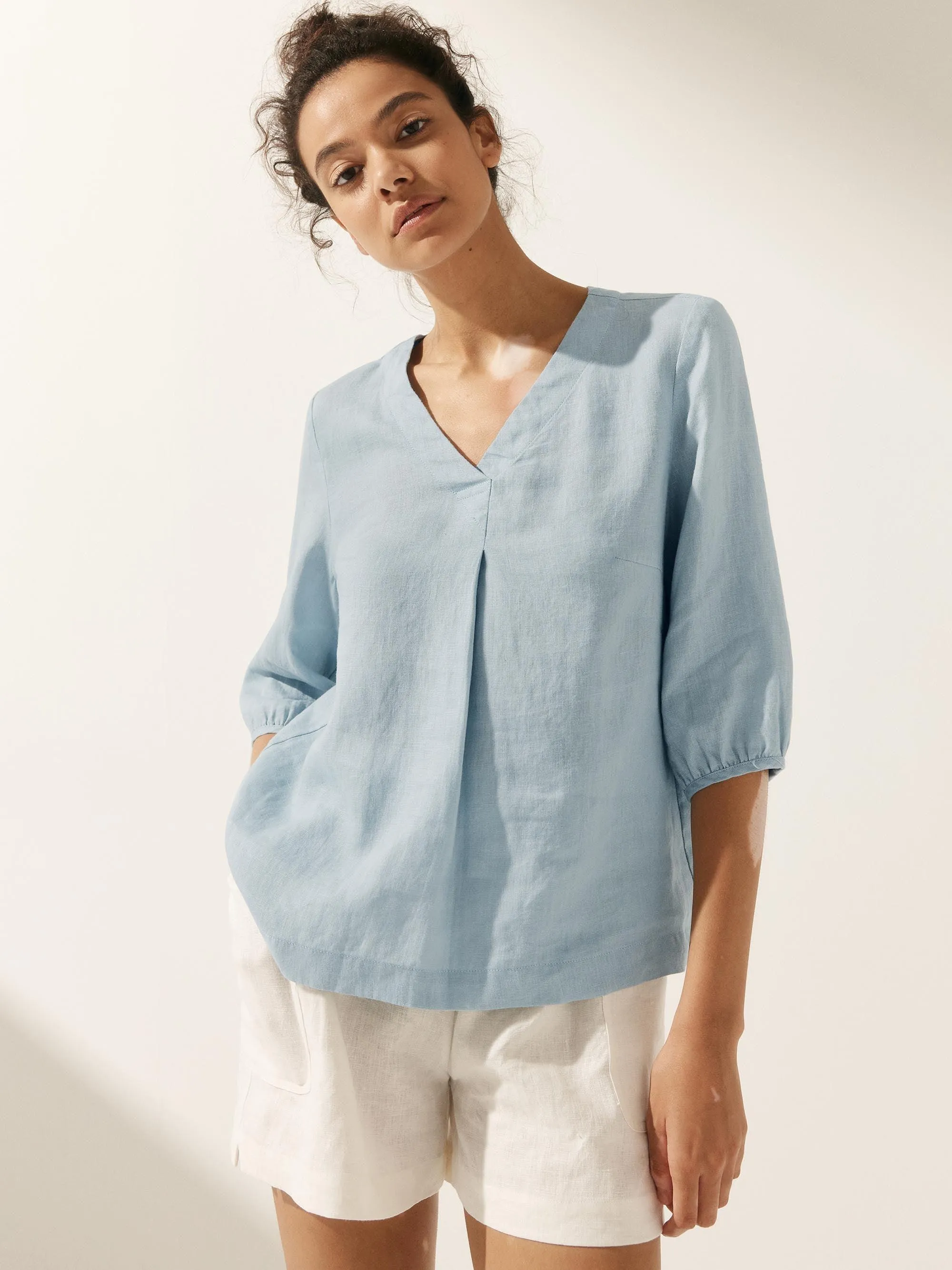 100% Linen Puff Sleeves Top LEAH sold by Lintico product image thumbnail 4