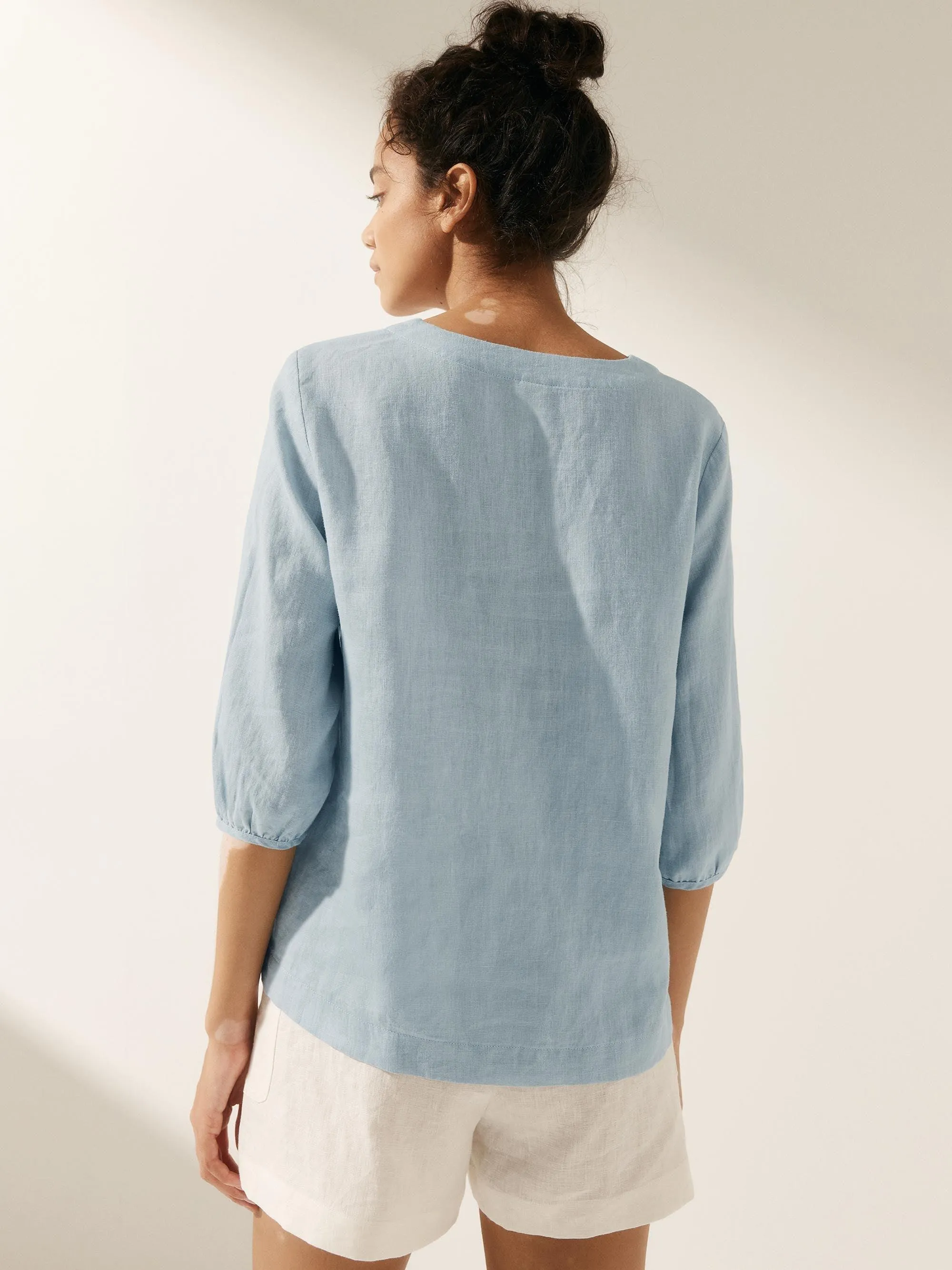 100% Linen Puff Sleeves Top LEAH sold by Lintico product image thumbnail 3