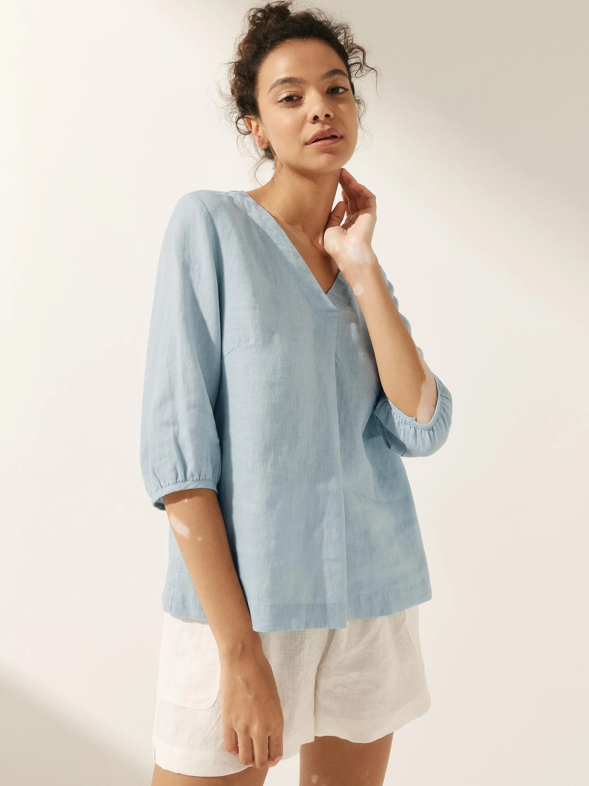 100% Linen Puff Sleeves Top LEAH sold by Lintico product image thumbnail 5