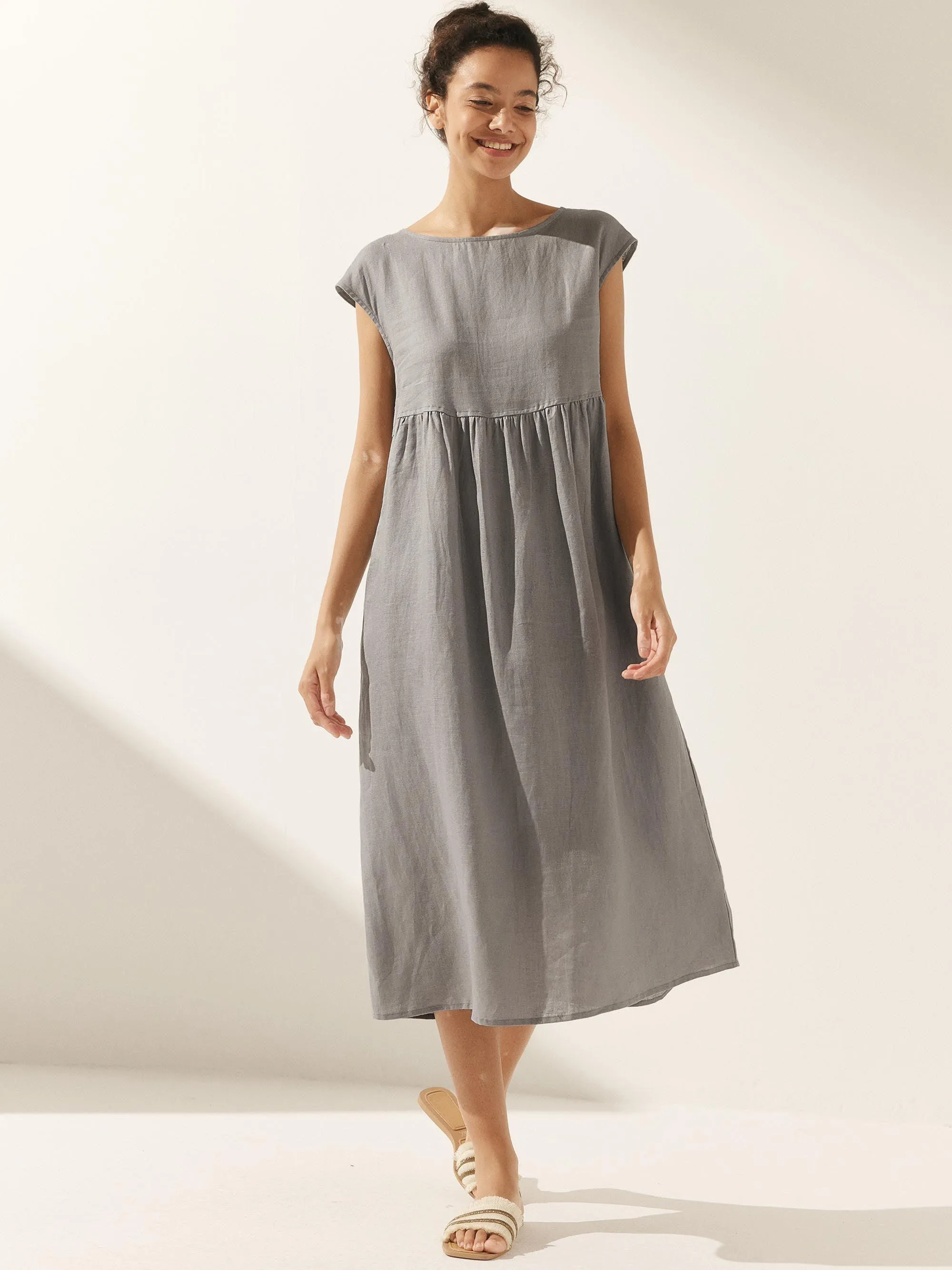 100% Linen Cap Sleeve Washed Maxi Dress JOAN sold by Lintico product image thumbnail 5
