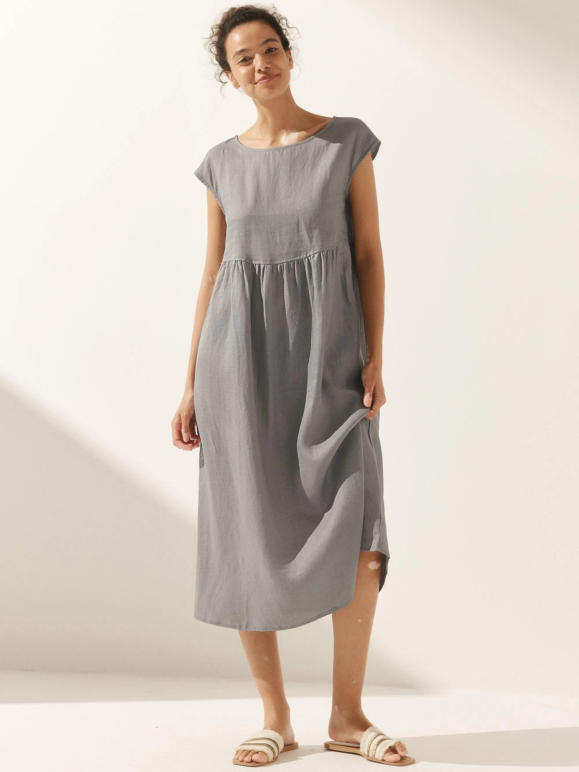 100% Linen Cap Sleeve Washed Maxi Dress JOAN sold by Lintico product image thumbnail 2