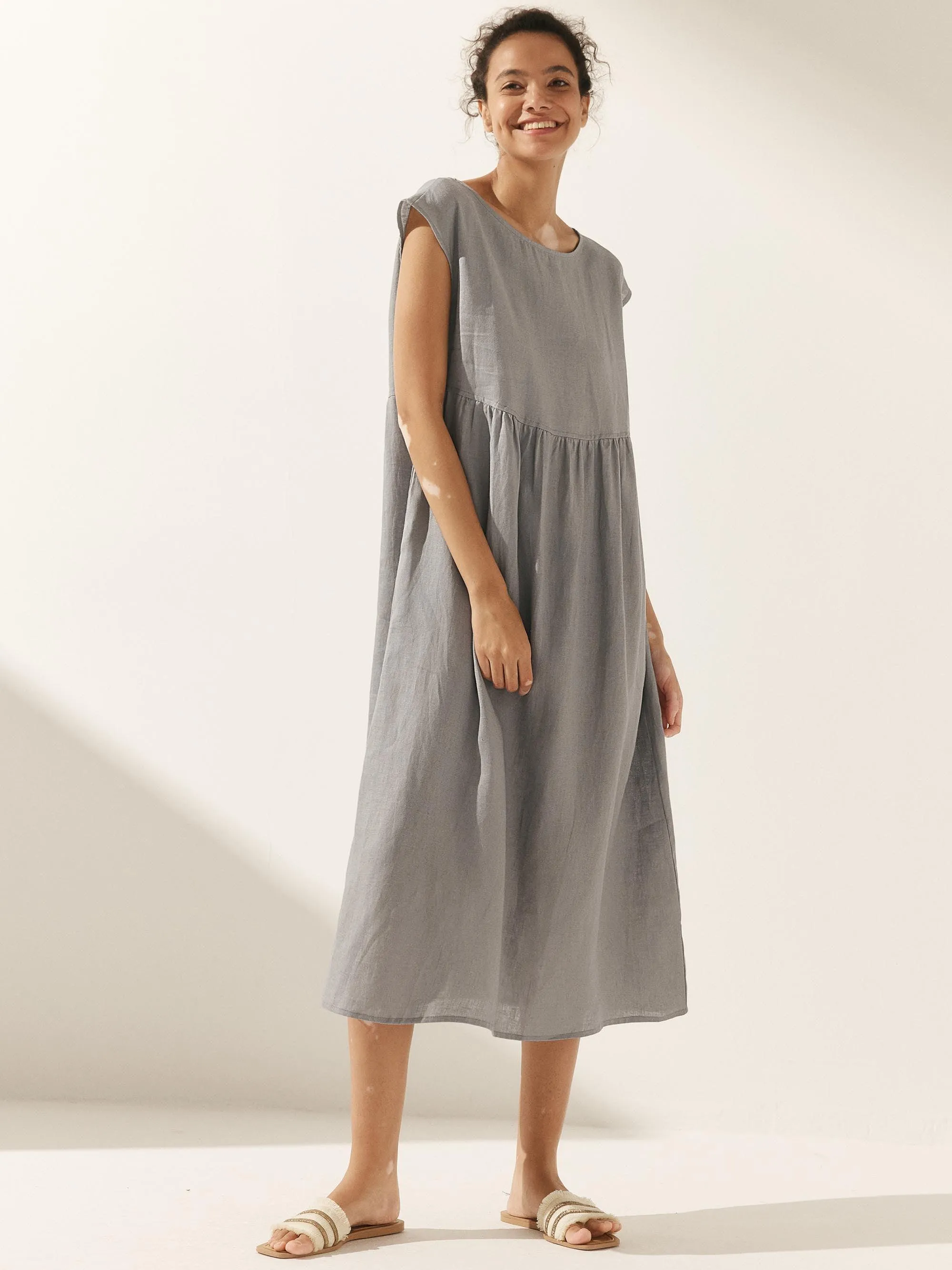 100% Linen Cap Sleeve Washed Maxi Dress JOAN sold by Lintico product image thumbnail 4
