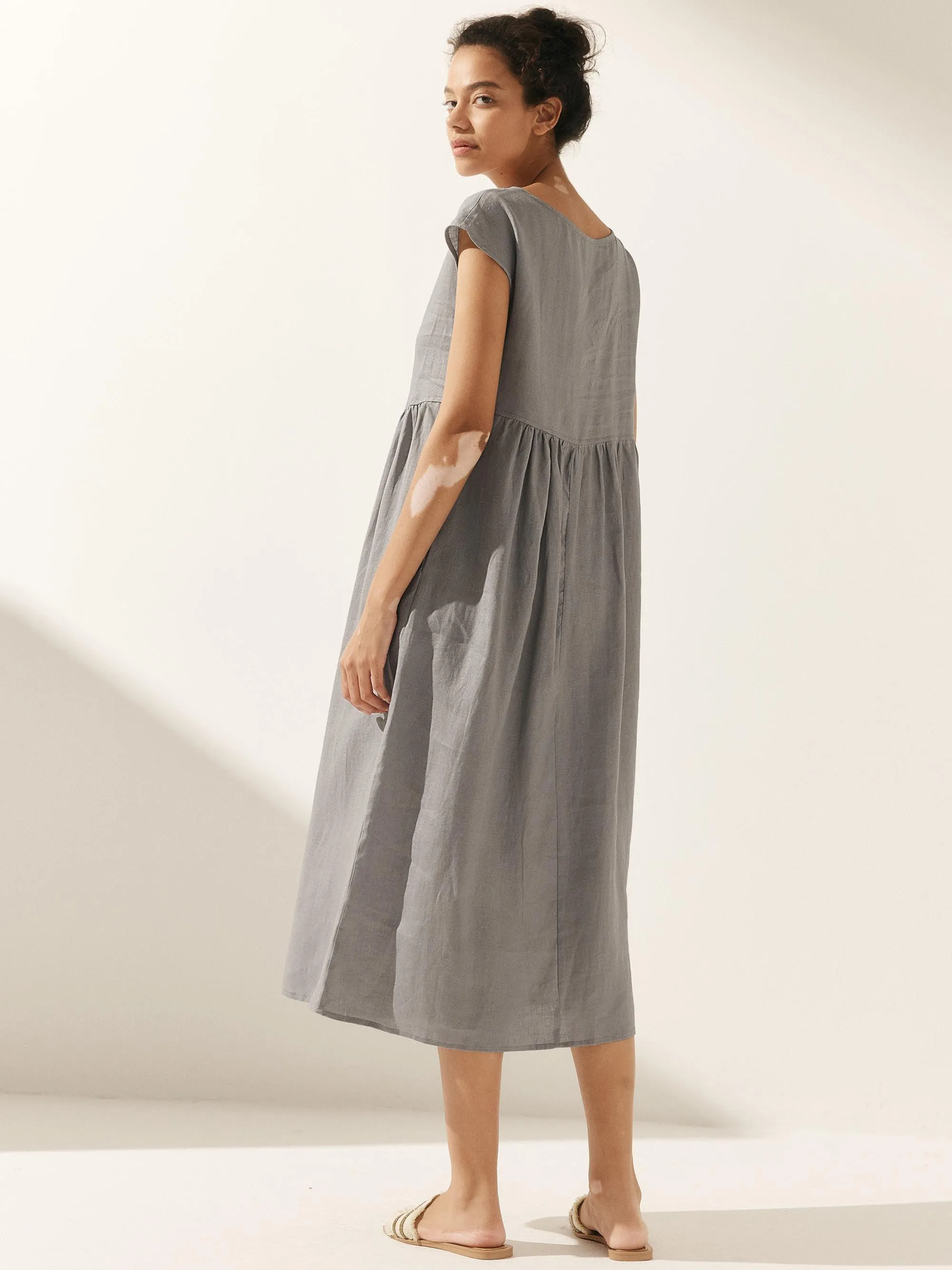 100% Linen Cap Sleeve Washed Maxi Dress JOAN sold by Lintico product image thumbnail 3