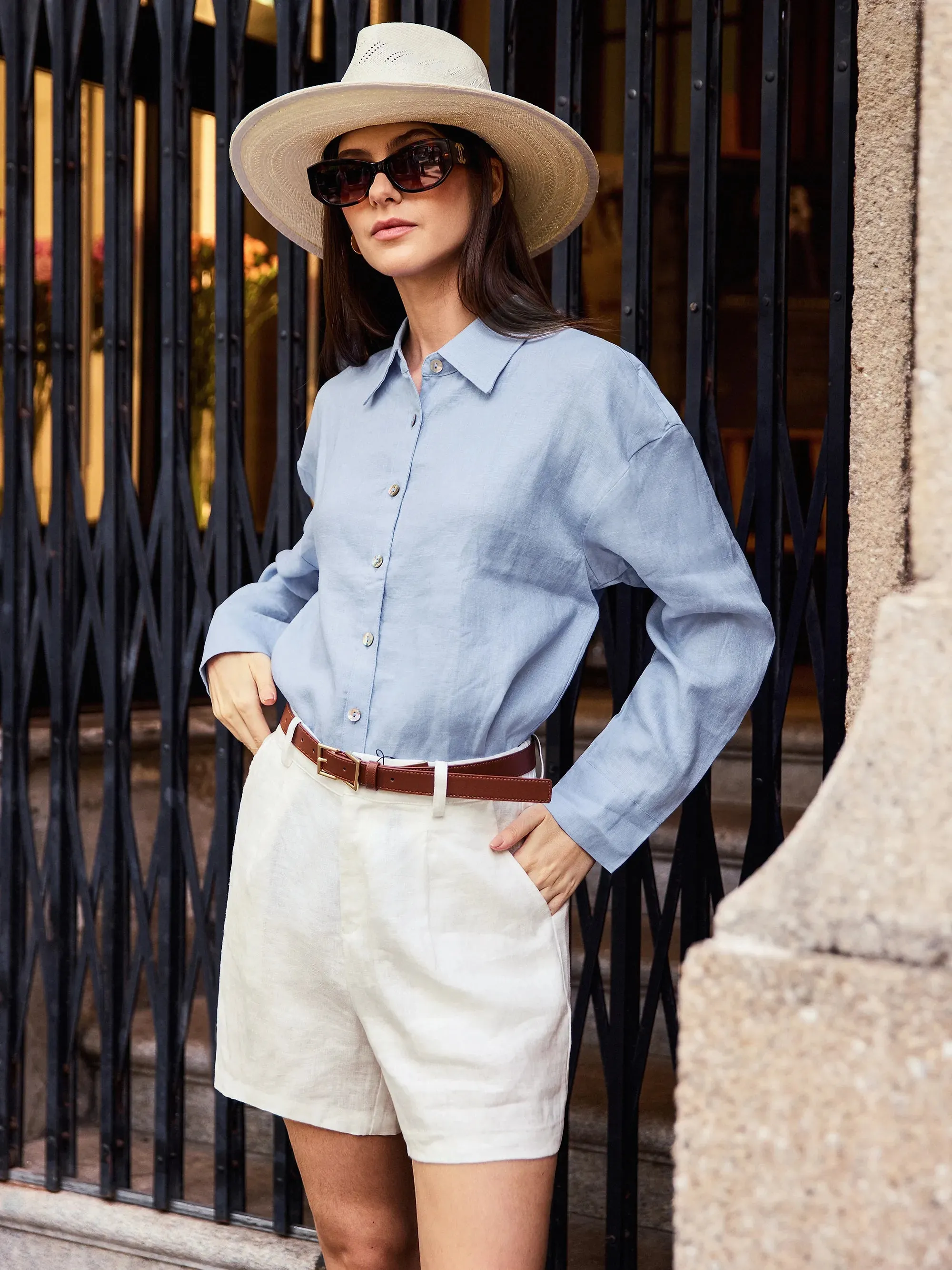 100% Linen Pleated Linen Shorts ELLEN sold by Lintico product image thumbnail 2