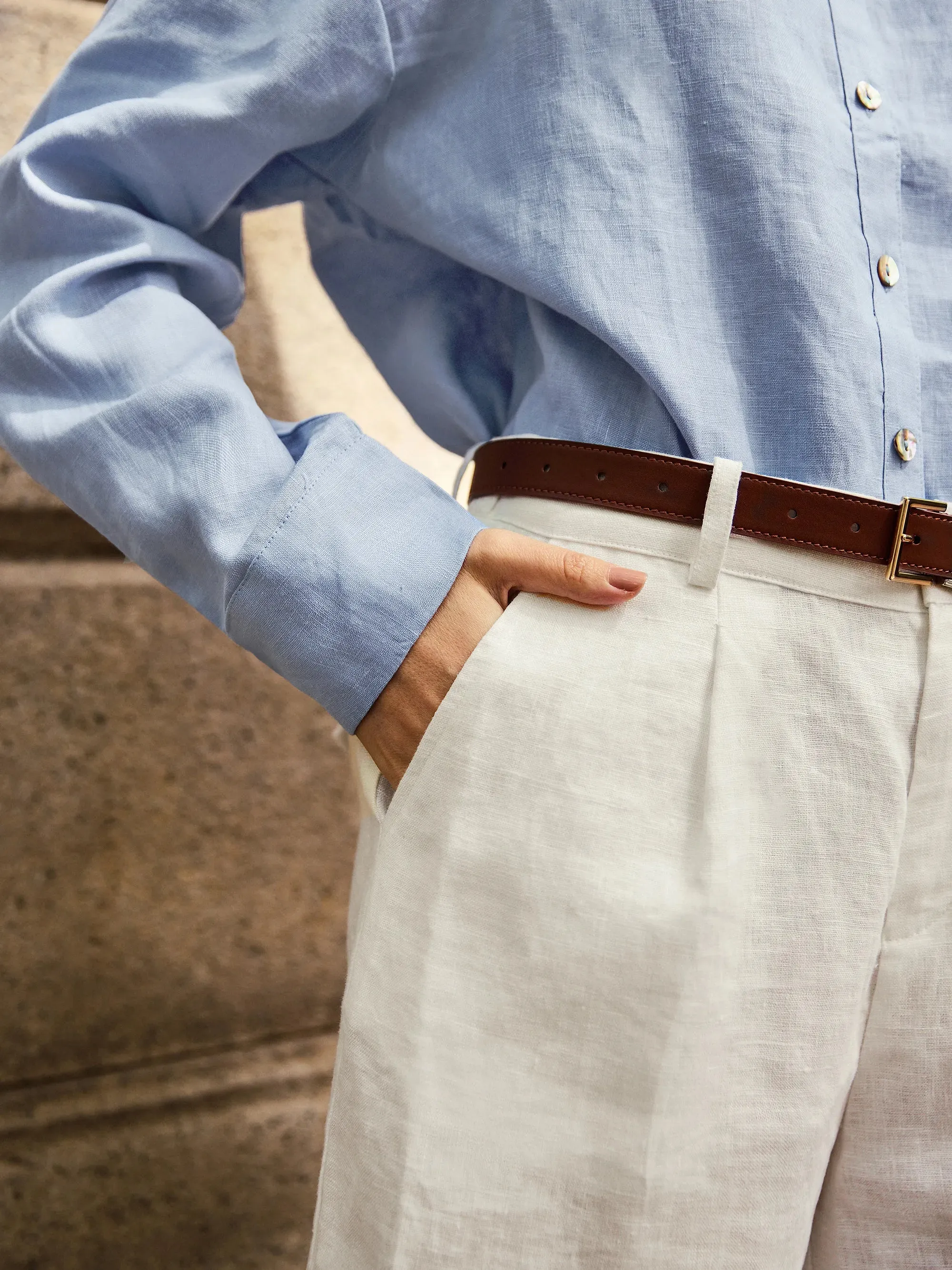 100% Linen Pleated Linen Shorts ELLEN sold by Lintico product image thumbnail 3