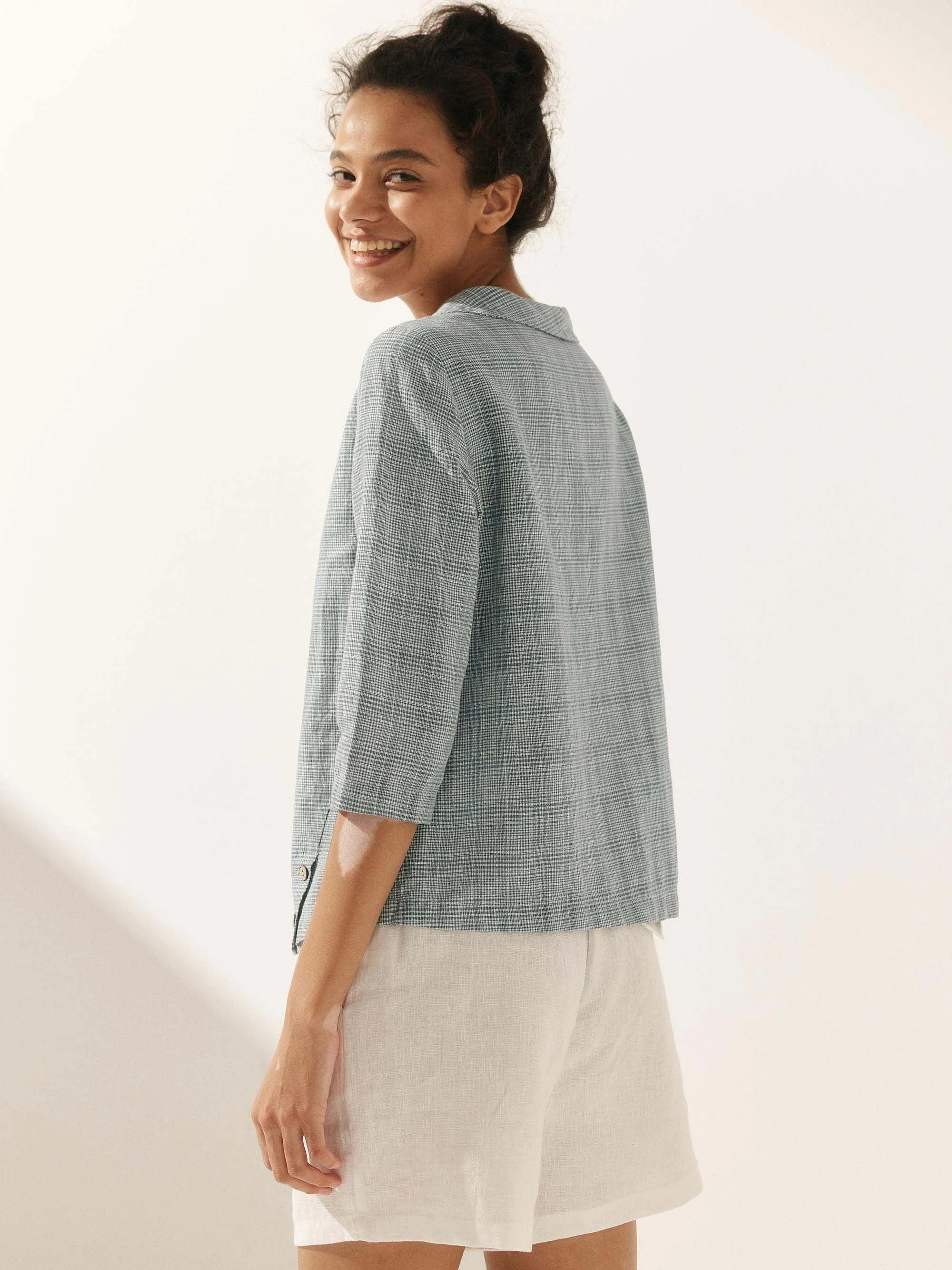 Linen Gingham Checked Round Soft-Fold Collar Top LAURA sold by Lintico product image thumbnail 5