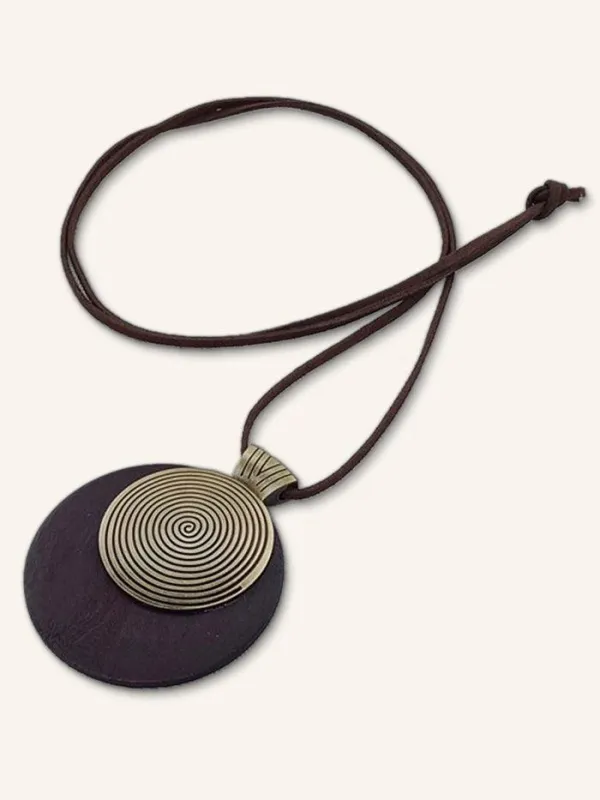 Vintage Wooden Rings Long Necklace sold by Lintico